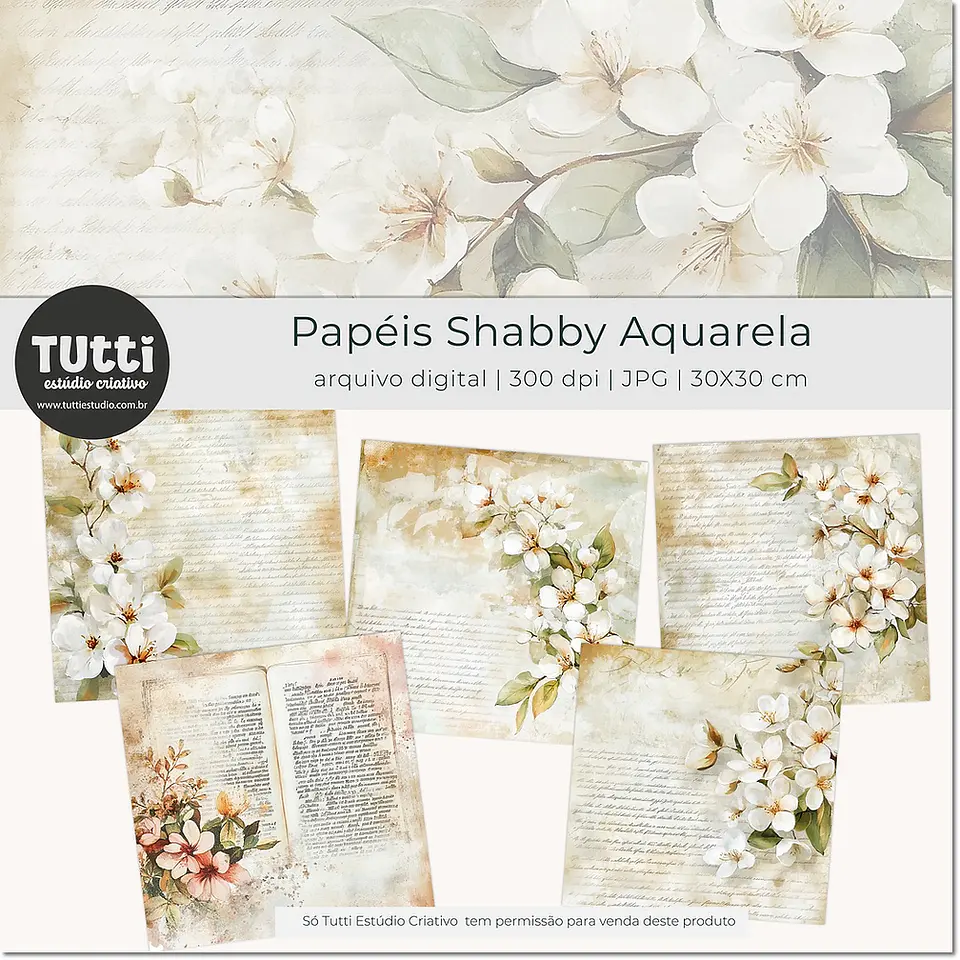 Kit Digital Papéis Shabby Aquarela 34 1