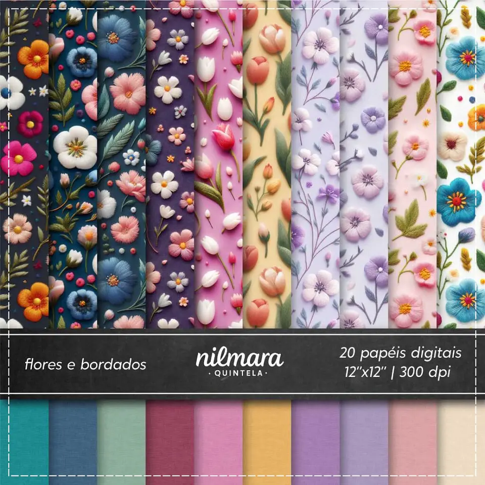 Kit Digital Papéis Flores e Bordados 40 1