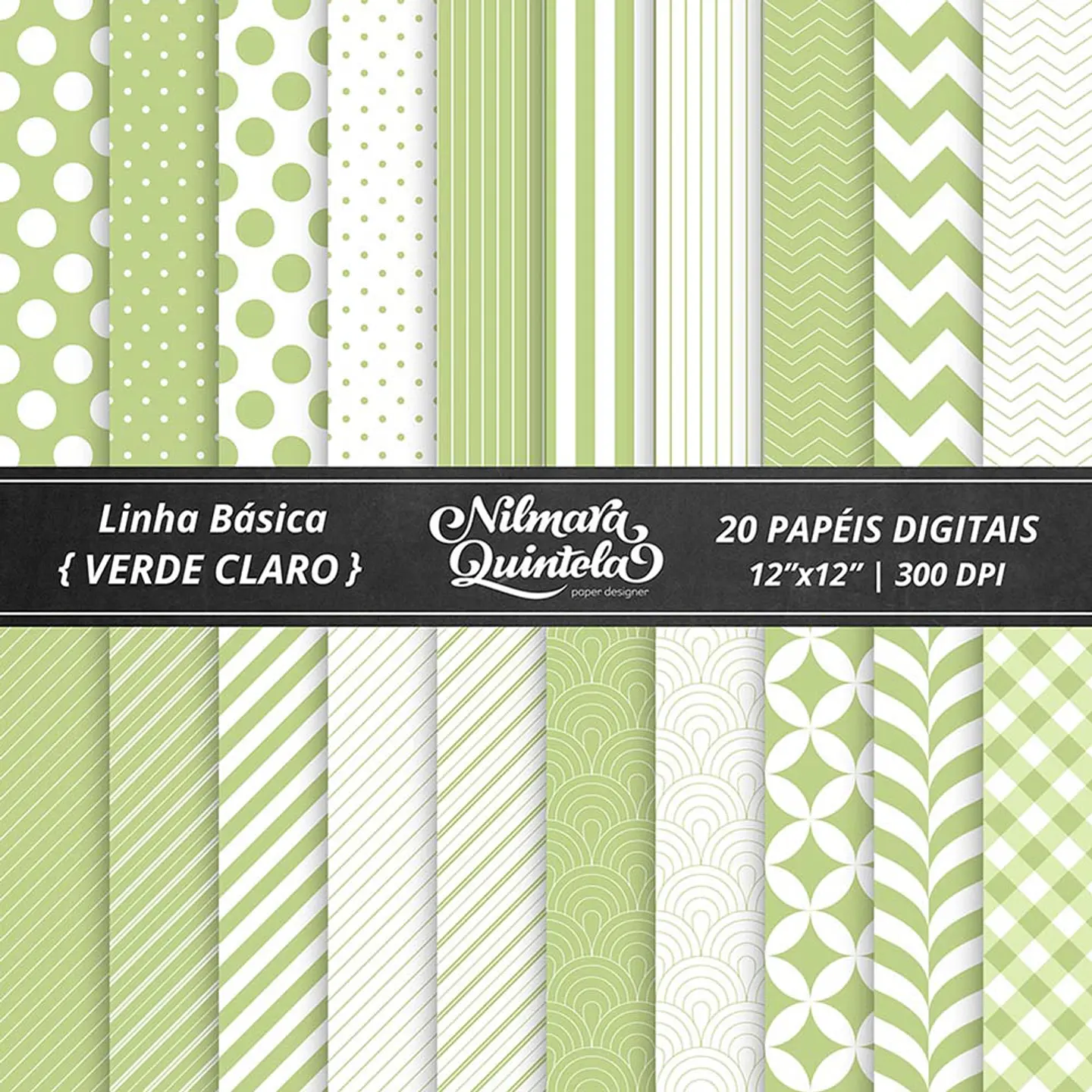 Kit Digital Papeis Basico Verde Claro 30 1