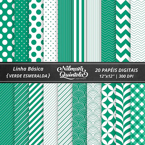 Kit Digital Papeis Basico Verde Esmeralda 32