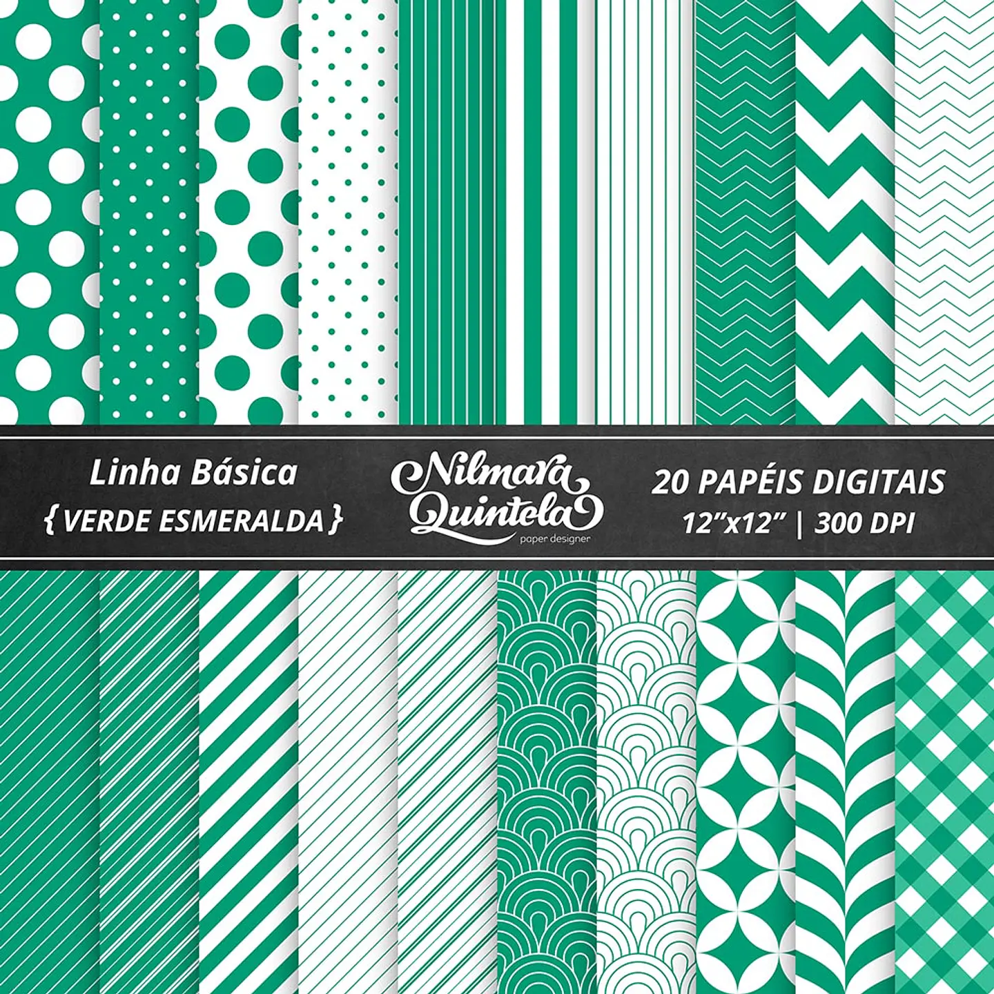 Kit Digital Papeis Basico Verde Esmeralda 32 1