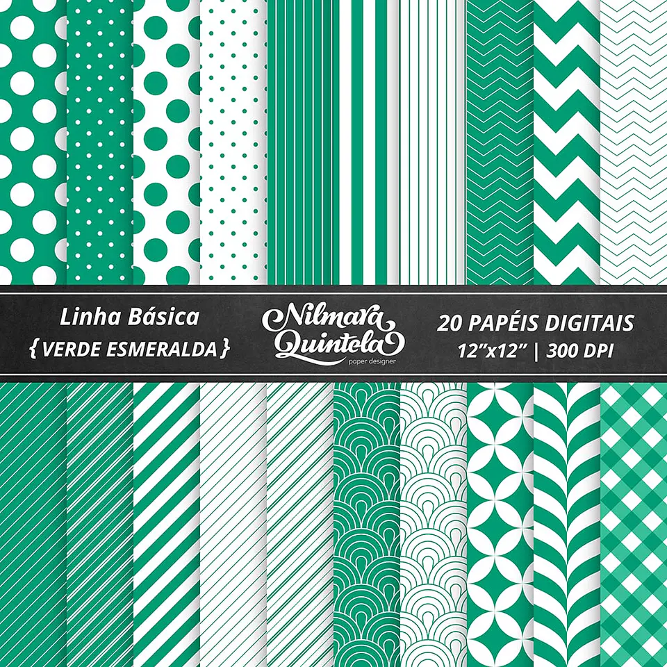 Kit Digital Papeis Basico Verde Esmeralda 32 1