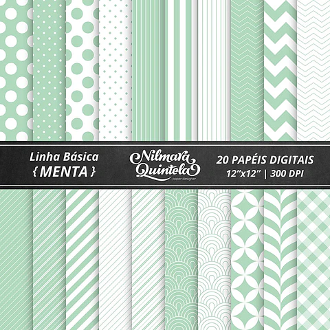 Kit Digital Papeis Basico Menta 20