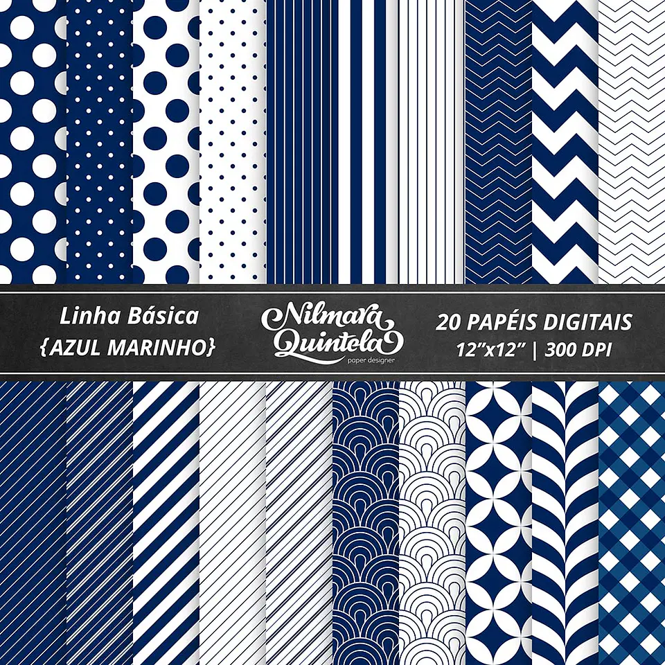 Kit Digital Papeis Basico Azul Marinho 6 1