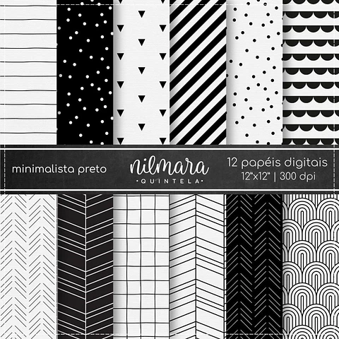 Kit Digital Papéis Minimalista Preto 48