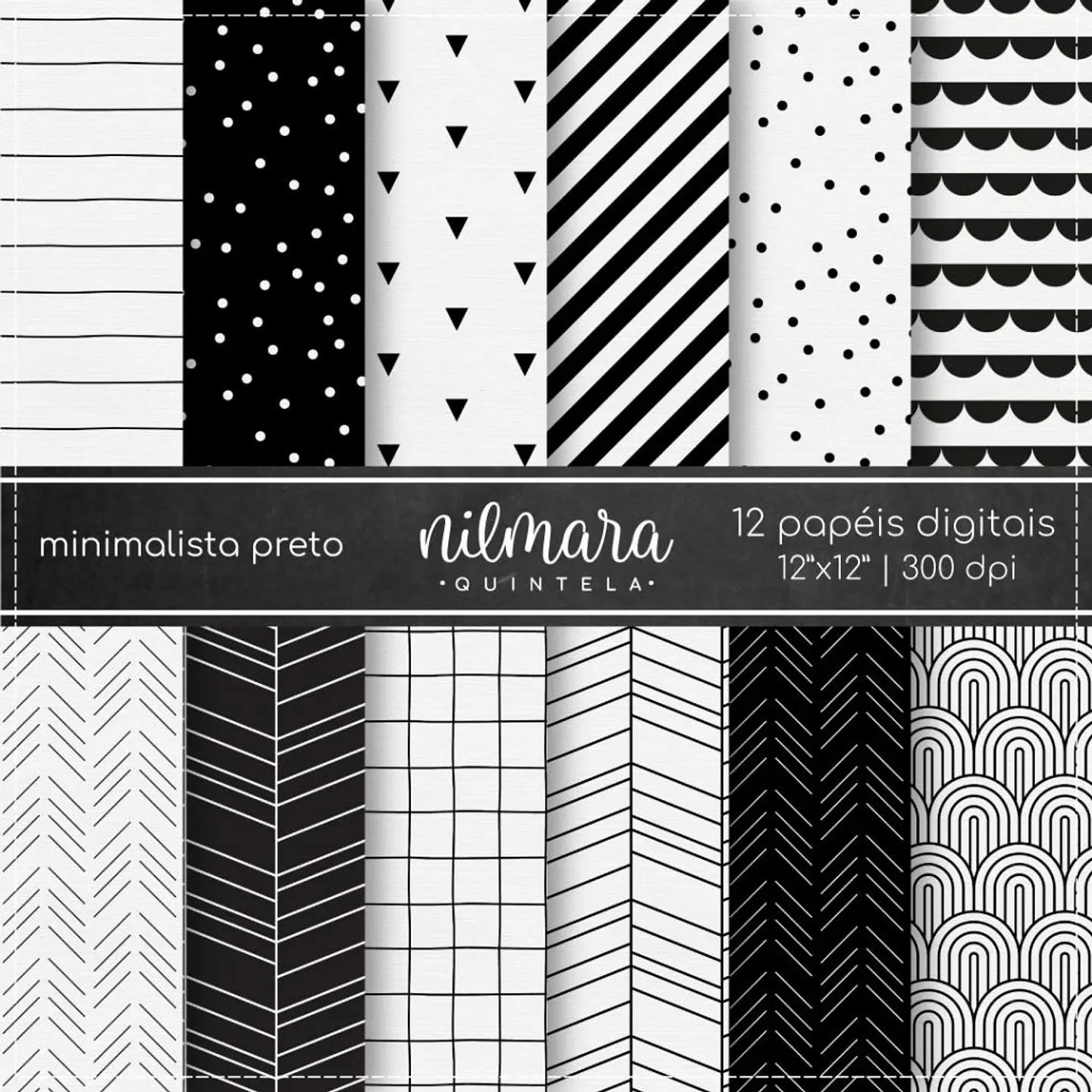 Kit Digital Papéis Minimalista Preto 48 1