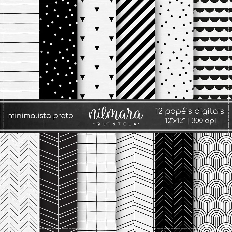 Kit Digital Papéis Minimalista Preto 48 1