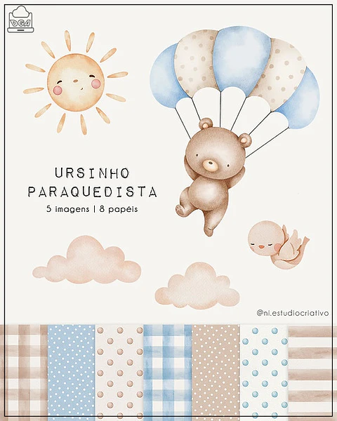 Kit Digital Ursinho Paraquedista 198