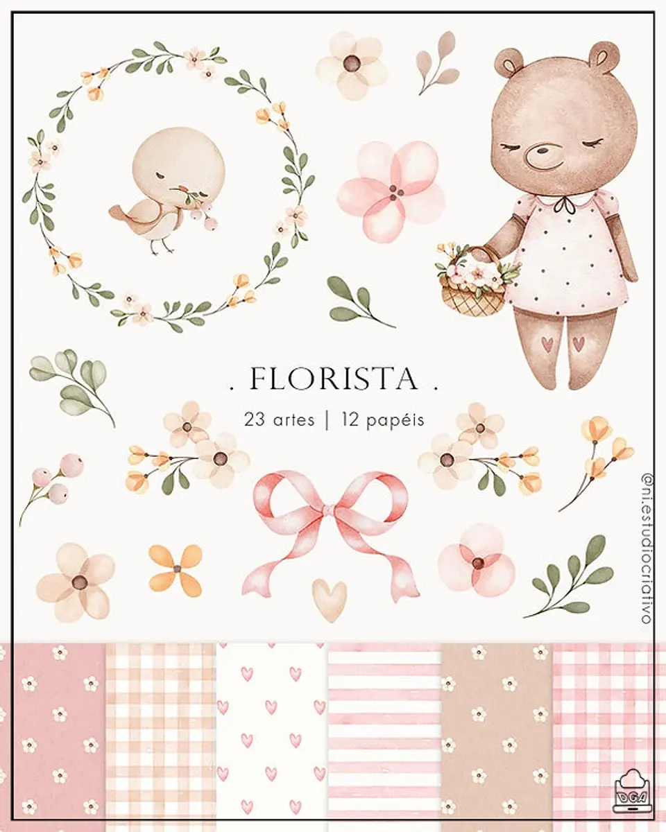 Kit Digital Ursinha Florista 195 1