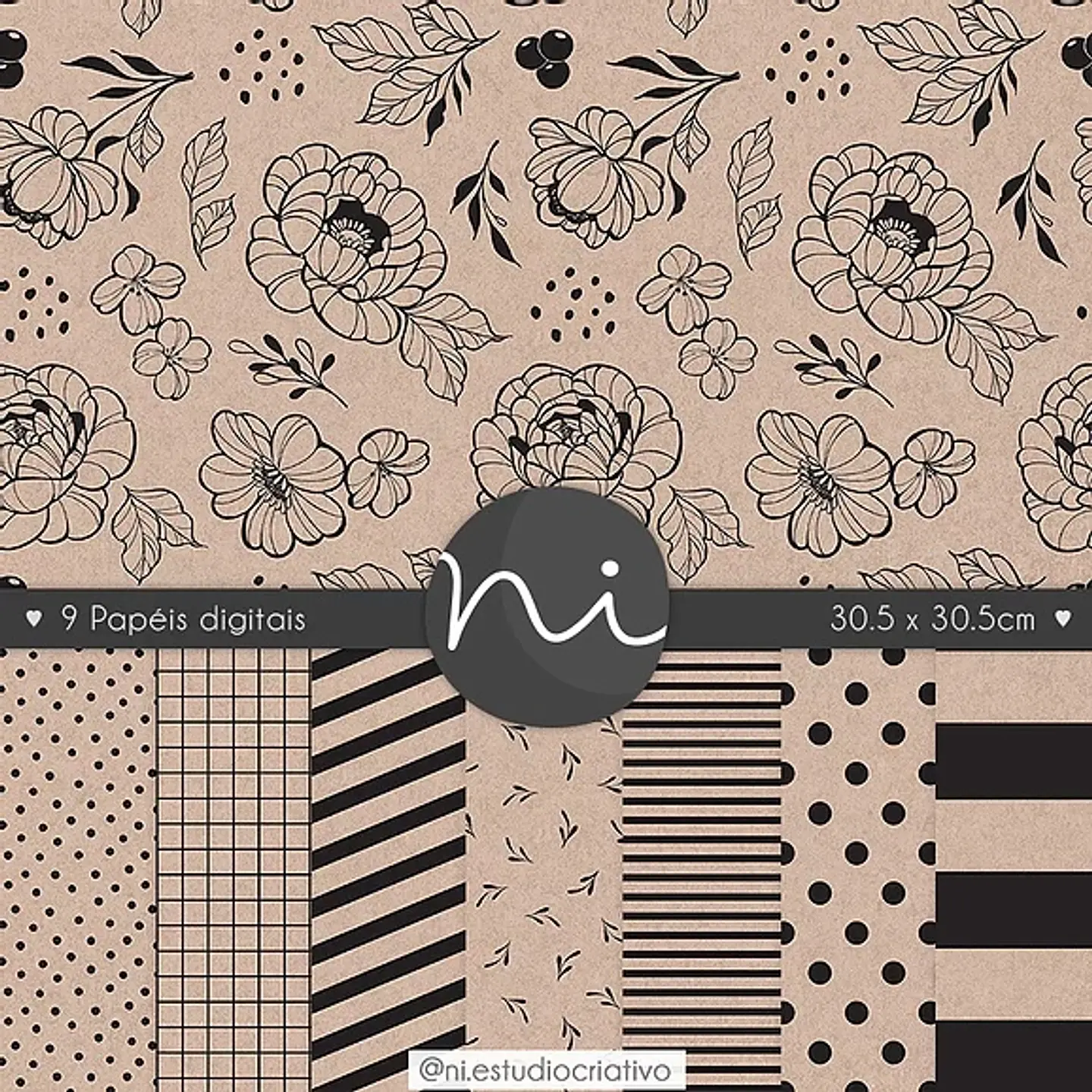 Kit Digital Pd0049 Floral Clássico Craft Preto 152 1