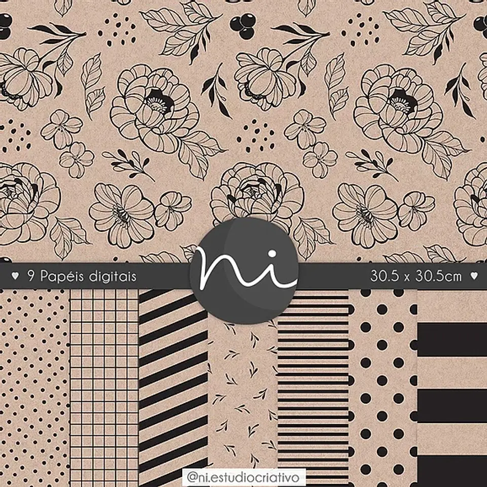Kit Digital Pd0049 Floral Clássico Craft Preto 152 1