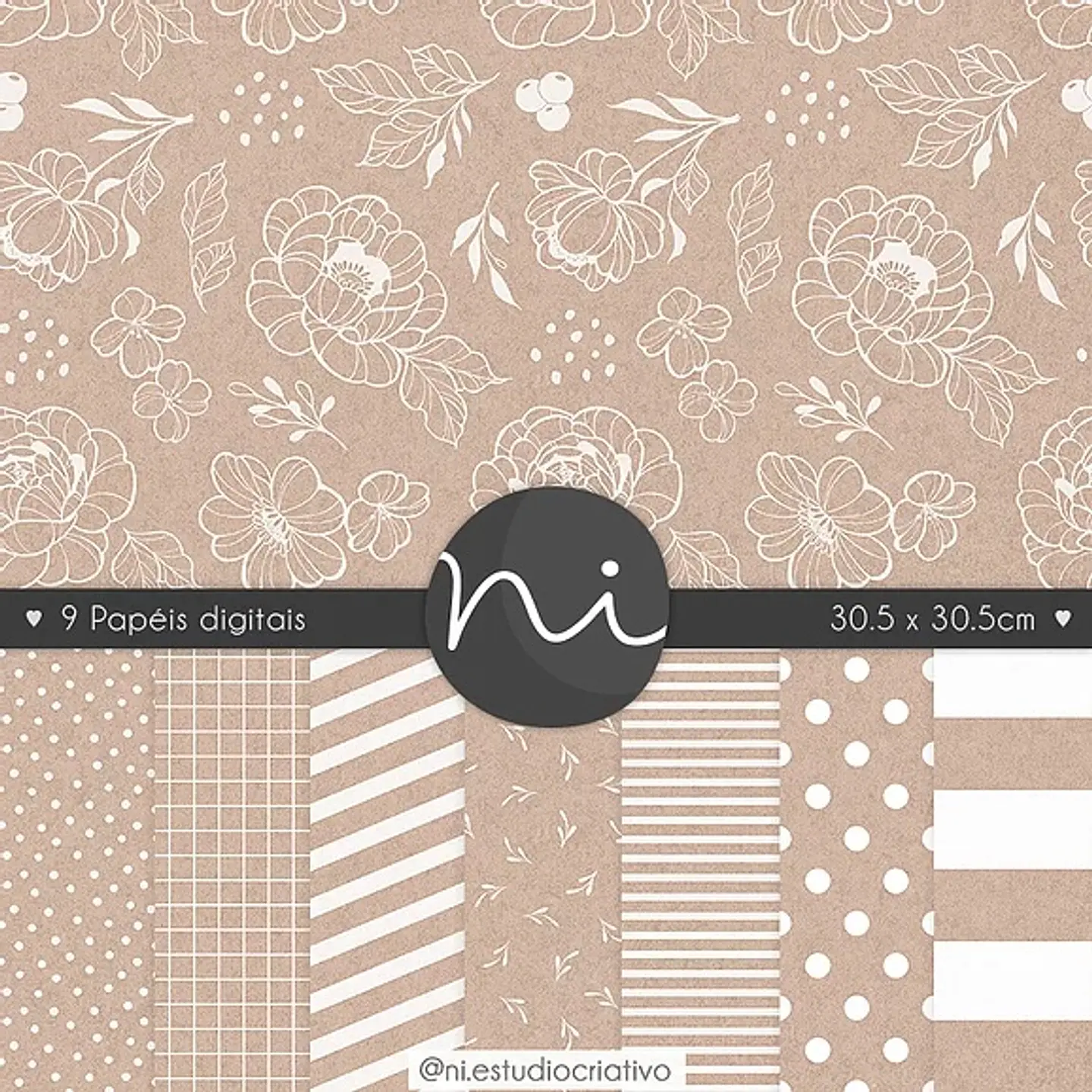 Kit Digital Pd0048 Floral Clássico Craft Branco 151 1