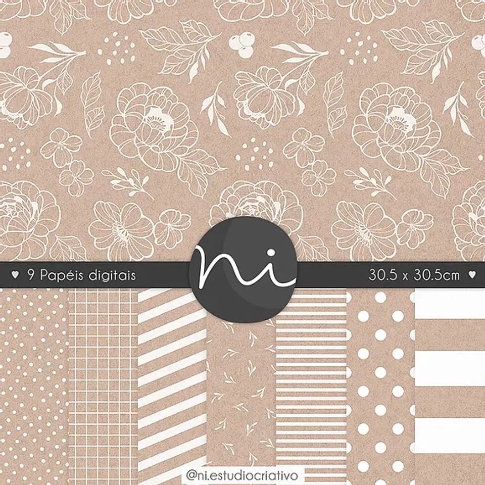 Kit Digital Pd0048 Floral Clássico Craft Branco 151 1