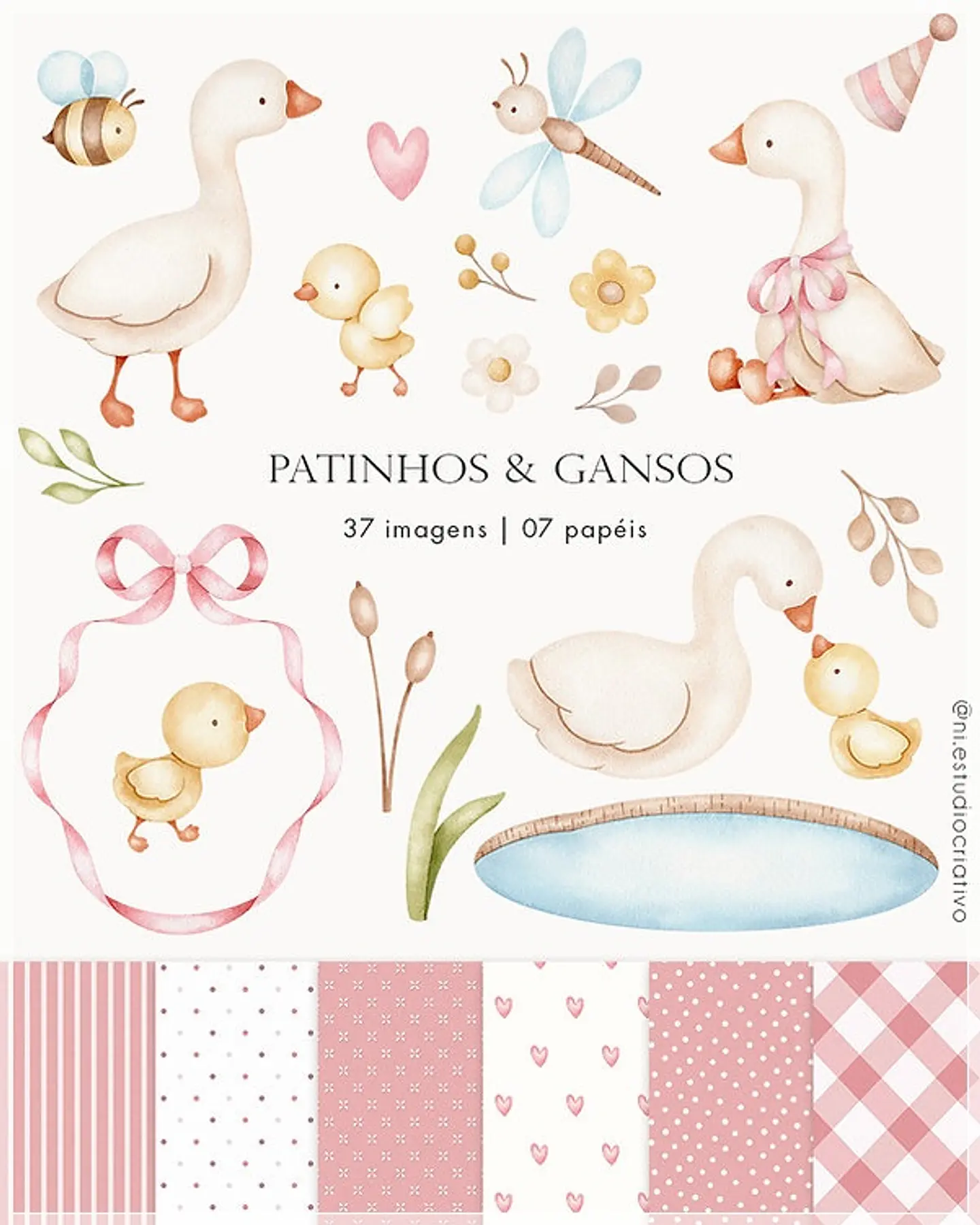 Kit Digital Patinhos e Gansos Rosa 139 1