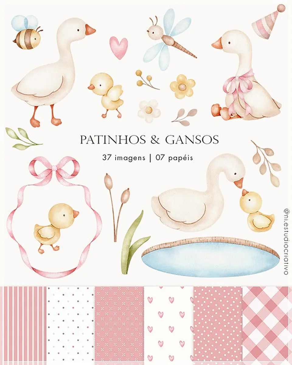 Kit Digital Patinhos e Gansos Rosa 139 1