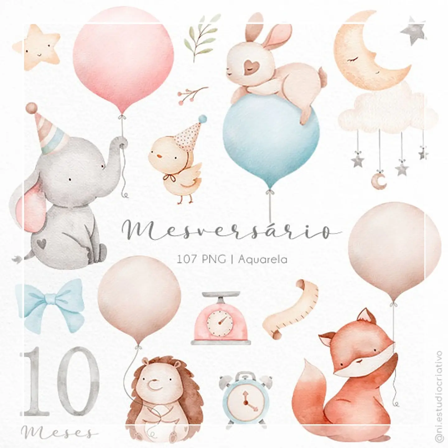Kit Digital Mêsversário Aquarela 121 1