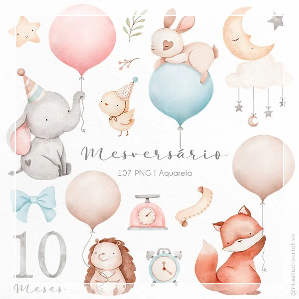 Kit Digital Mêsversário Aquarela 121 1