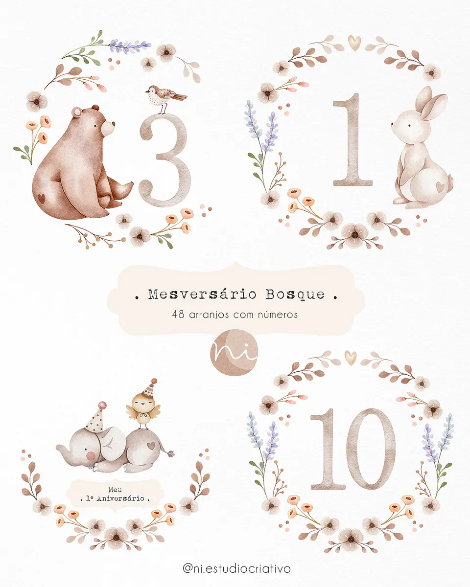 Kit Digital Mesversário Bosque Ursinho 114 1