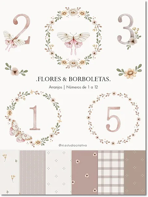 Kit Digital Mesversário Borboletas e Flores 112