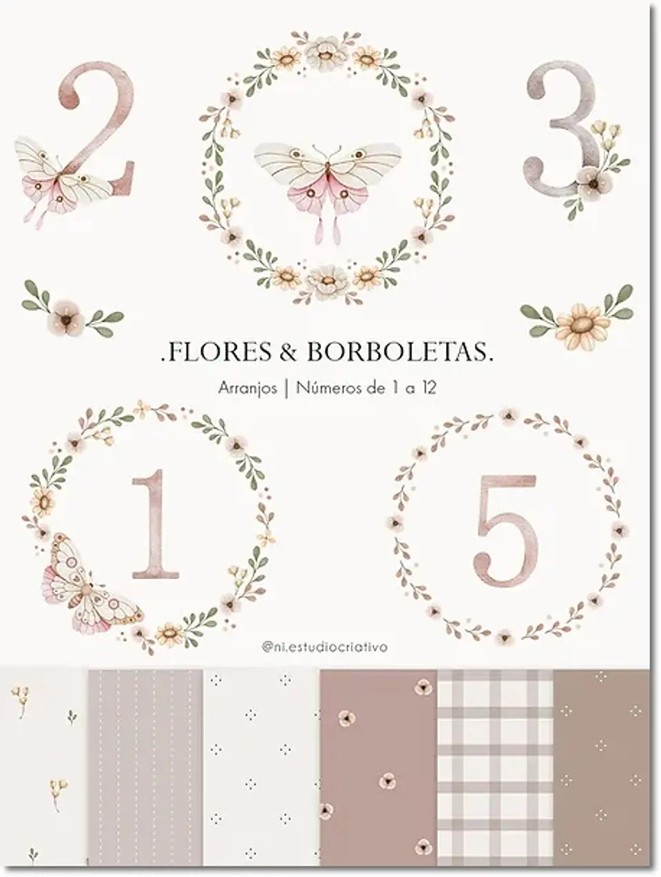 Kit Digital Mesversário Borboletas e Flores 112 1