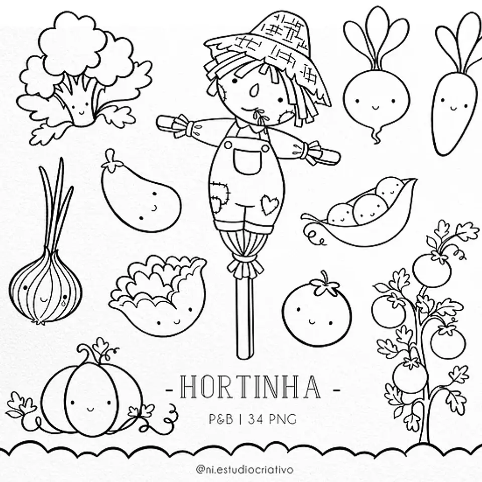 Kit Digital Hortinha Preto e Branco 93 1