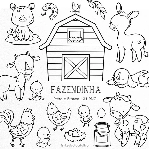Kit Digital Fazendinha Preto e Branco 85