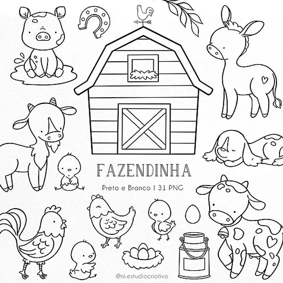 Kit Digital Fazendinha Preto e Branco 85 1
