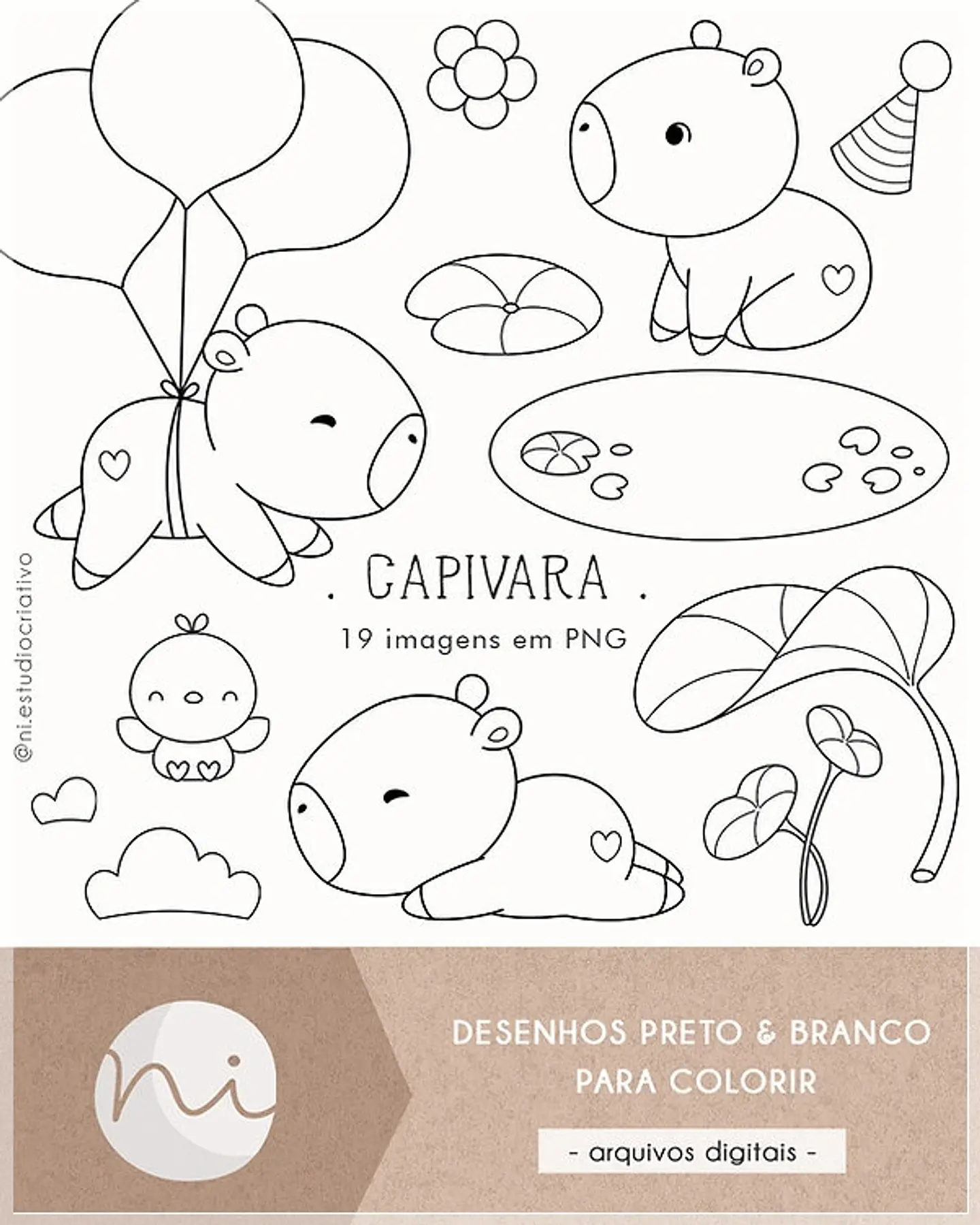 Kit Digital Capivara para Colorir 44 1