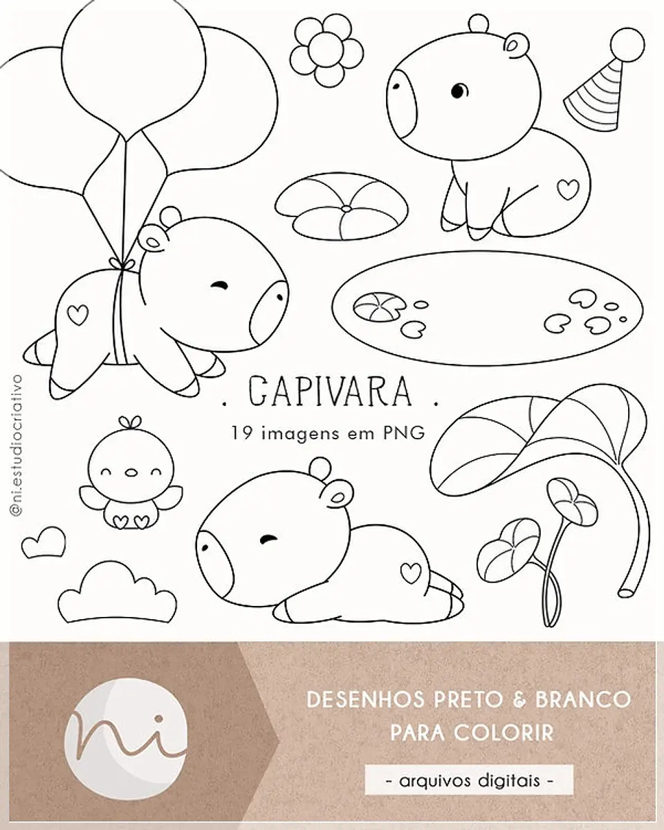 Kit Digital Capivara para Colorir 44 1