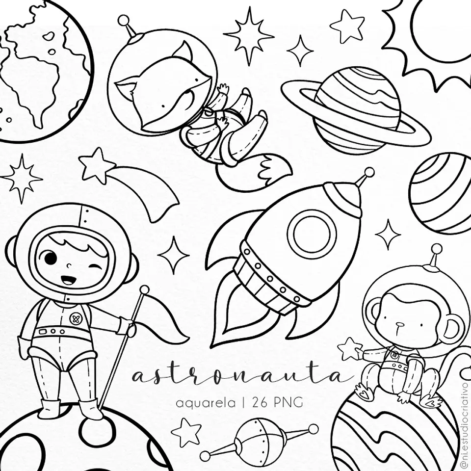 Kit Digital Astronauta Preto e Branco 21 1