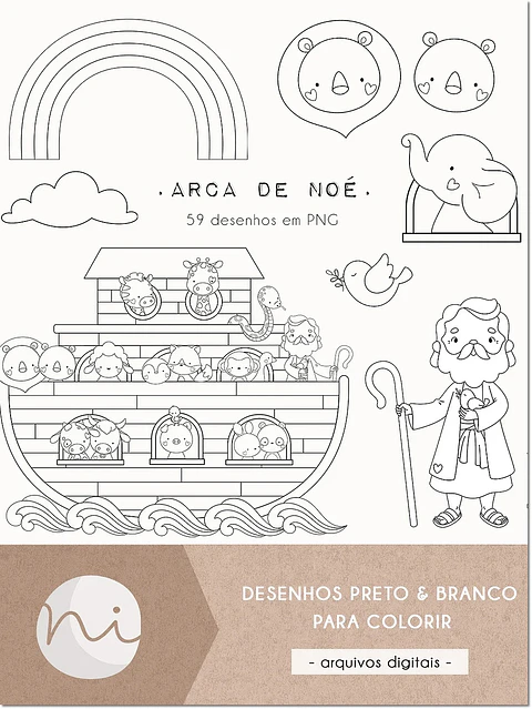 Kit Digital Arca de Noé para Colorir 18