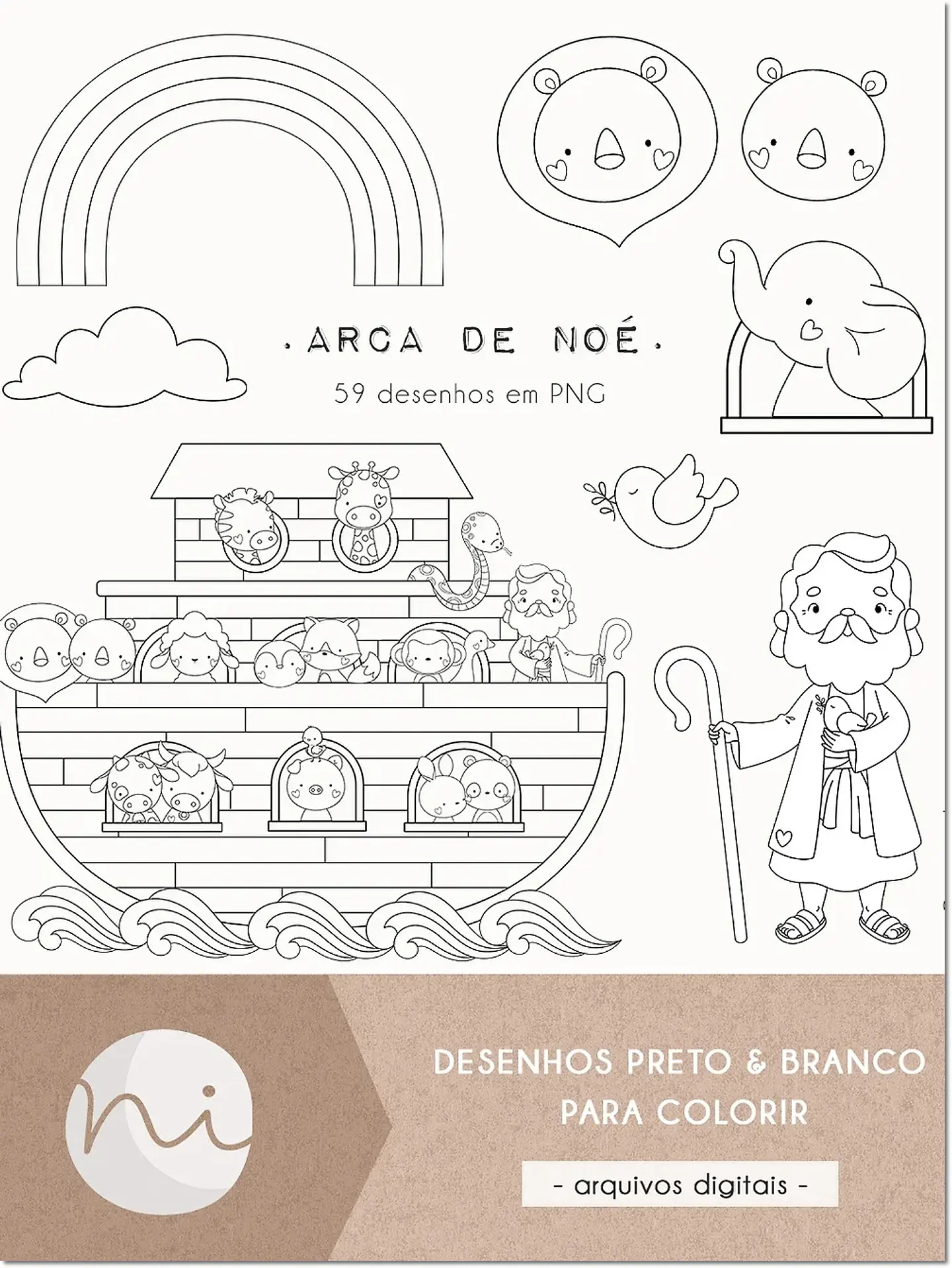 Kit Digital Arca de Noé para Colorir 18 1