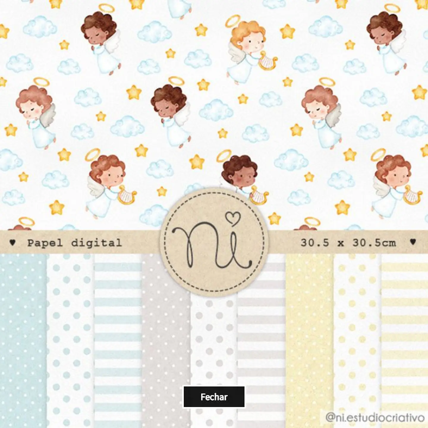Kit Digital Anjinhos Aquarelados Papers 16 1