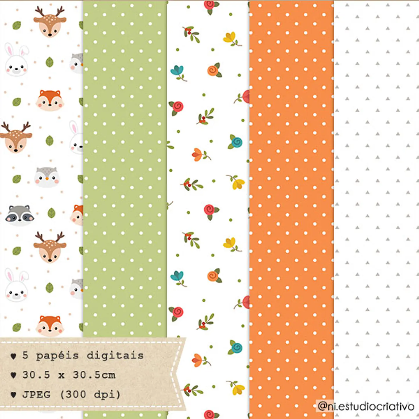 Kit Digital Animais do Bosque Papers 12 1