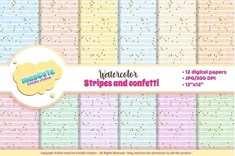 Kit Digital Papeis Listras Aquarela 69