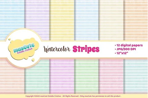 Kit Digital Papeis Listras Aquarela 68