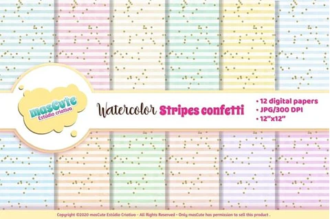 Kit Digital Papeis Listras Aquarela 67