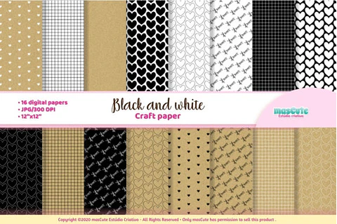 Kit Digital Papeis Kraft Preto e Branco 63