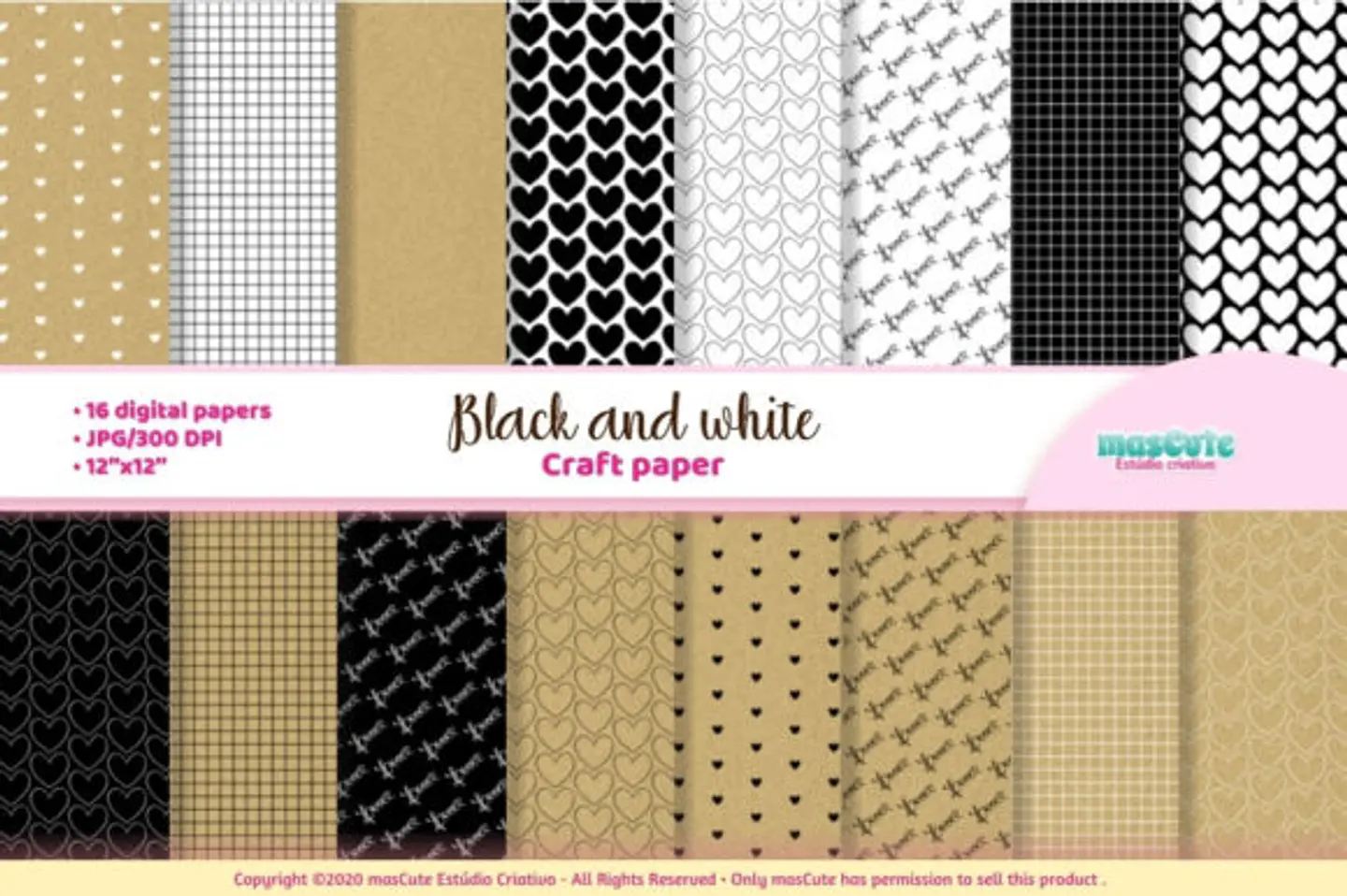 Kit Digital Papeis Kraft Preto e Branco 63 1
