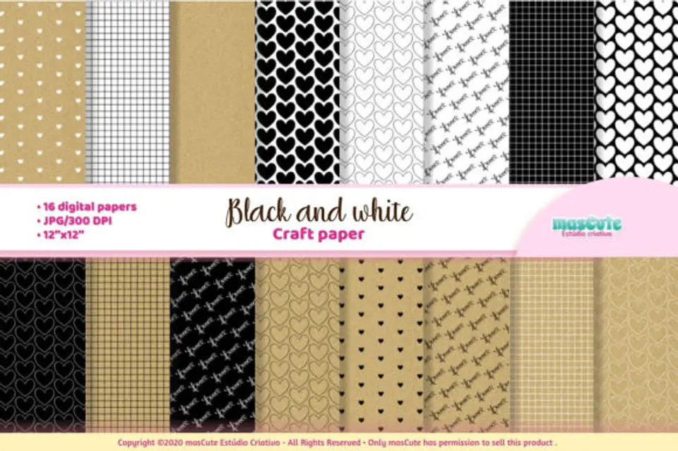 Kit Digital Papeis Kraft Preto e Branco 63 1