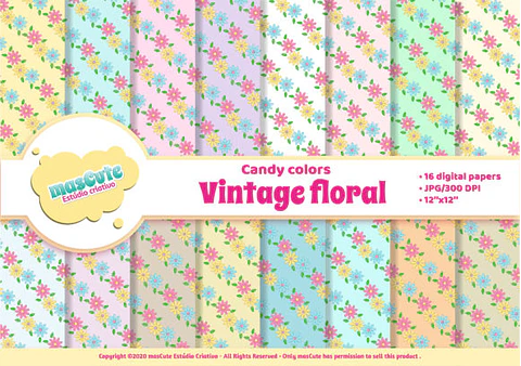Kit Digital Papeis Floral Vintage 52