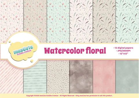 Kit Digital Papeis Floral Aquarela 51
