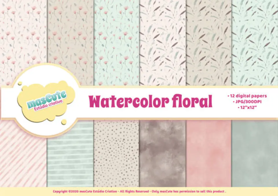 Kit Digital Papeis Floral Aquarela 51 1