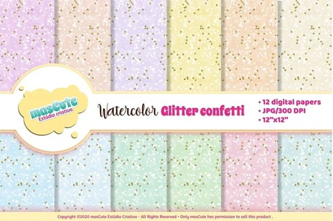 Kit Digital Papeis Confete Glitter Aquarela 35