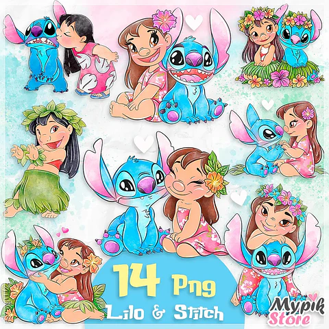 Kit Digital Lilo e Stitch Aquarela 50