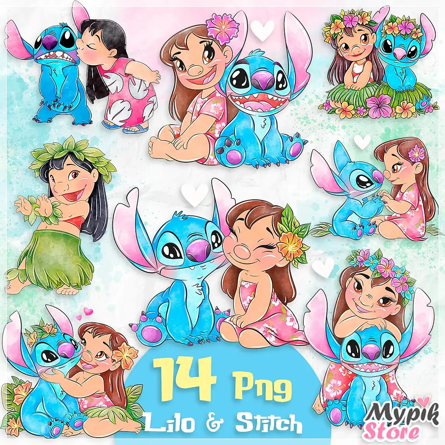 Kit Digital Lilo e Stitch Aquarela 50 1