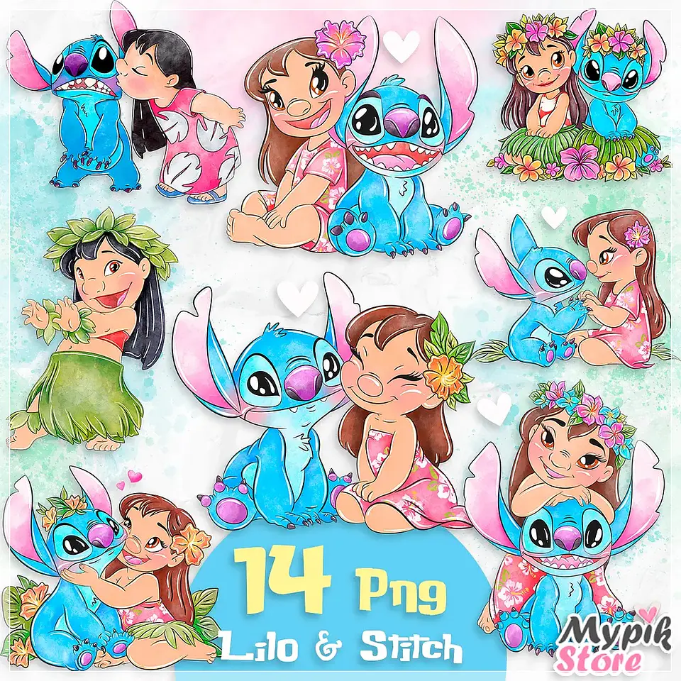 Kit Digital Lilo e Stitch Aquarela 50 1