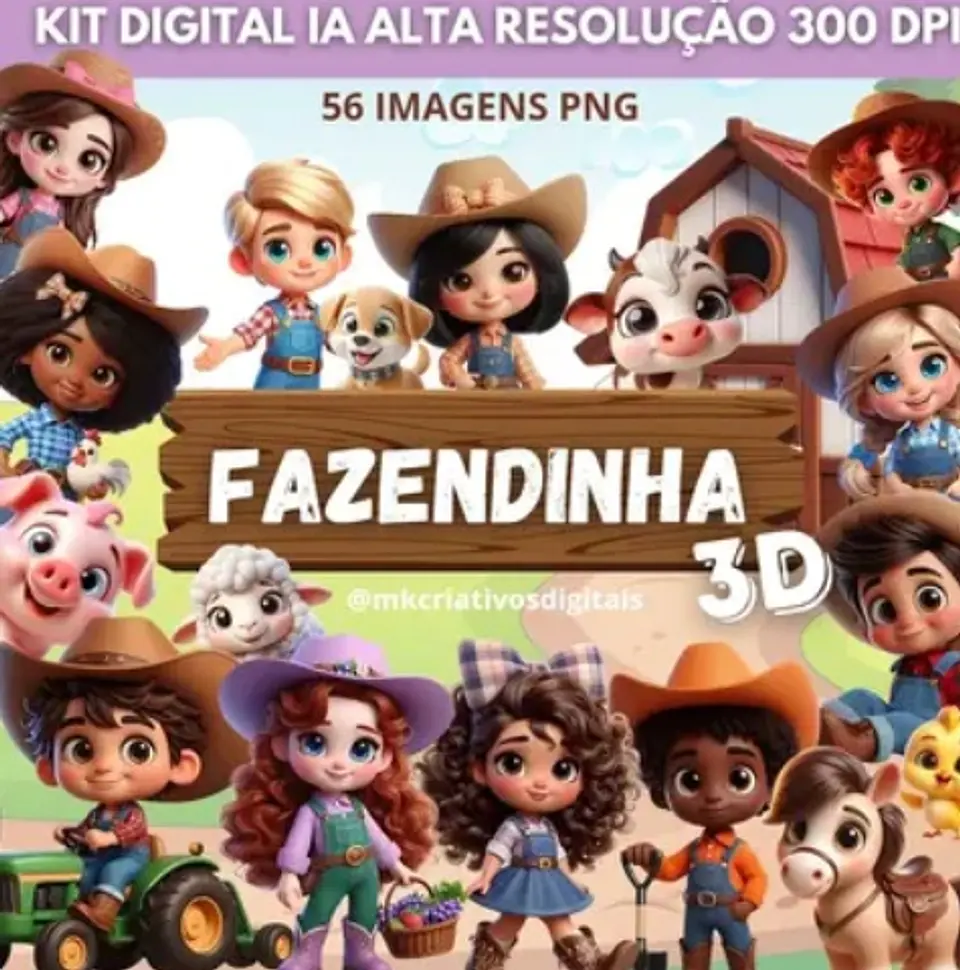 Kit Digital Fazendinha 3d 49 1