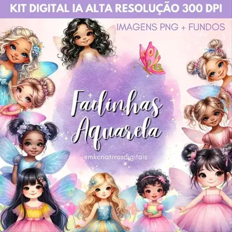 Kit Digital Fadinhas Aquarela 48 1