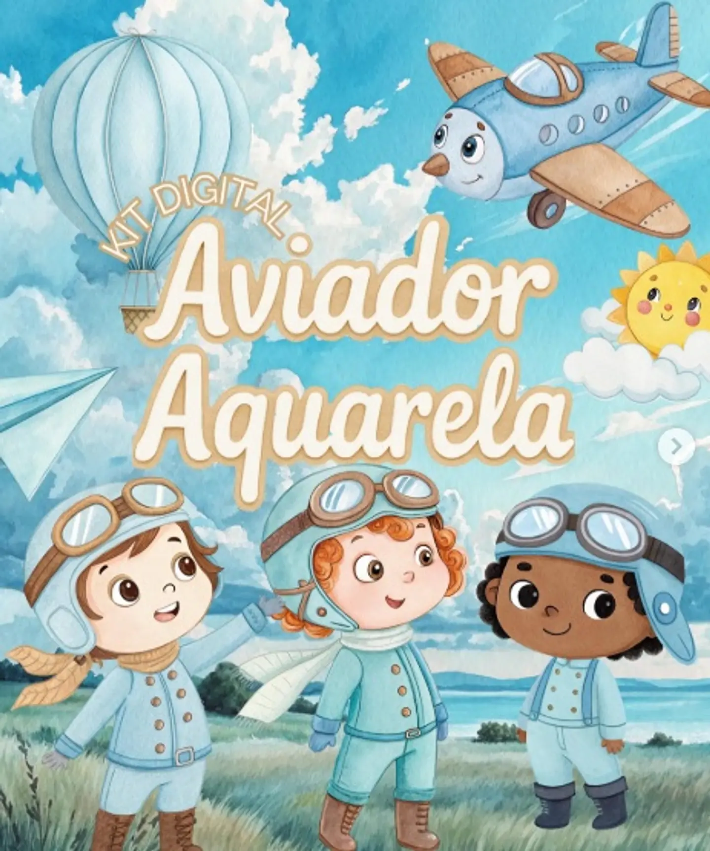 Kit Digital Aviador Aquarela 6 1